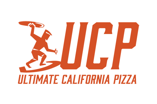 Ultimate California Pizza Logo with link to Website and  and image of pizza sandwich and salad
